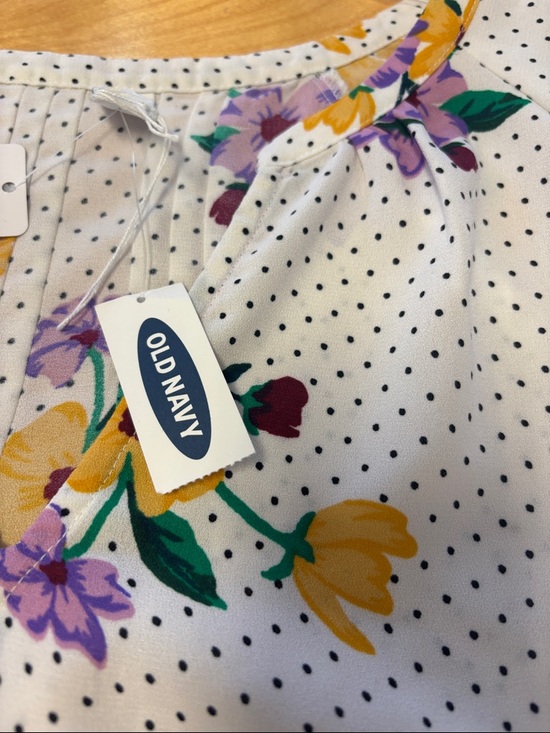 Old Navy White Floral Midi Dress with Yellow and Purple Flowers - Picture 3 of 3